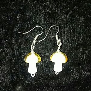 Glass 1 inch yellow hook mushroom earrings